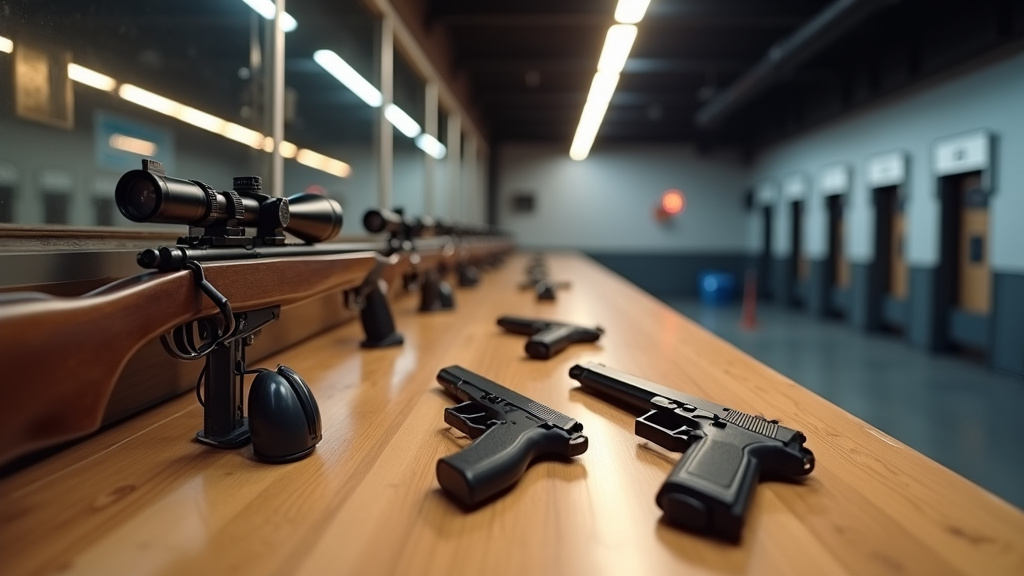 Différents types d'armes de tir de loisir exposées dans une vitrine