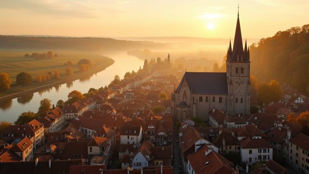Panorama d Auxerre avec la cathedrale Saint-Etienne et les bords de l Yonne