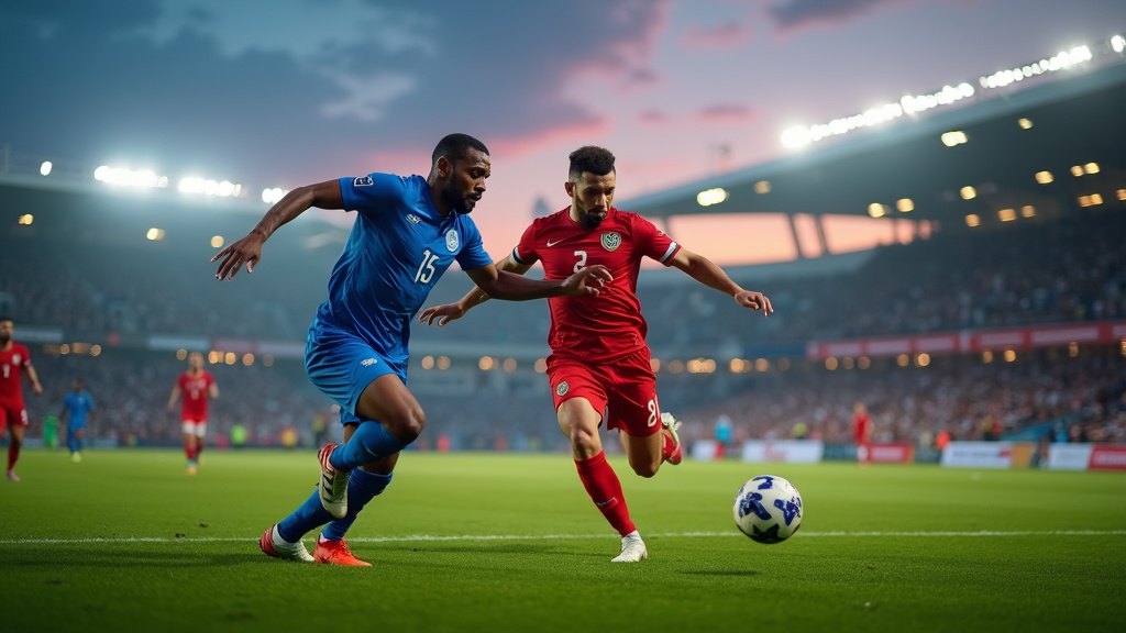 Action de jeu intense entre joueurs de Cabo Verde et d'Iran