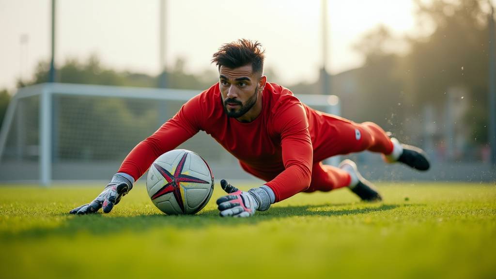 Gardien de but en plongeon lors d un entrainement spécifique