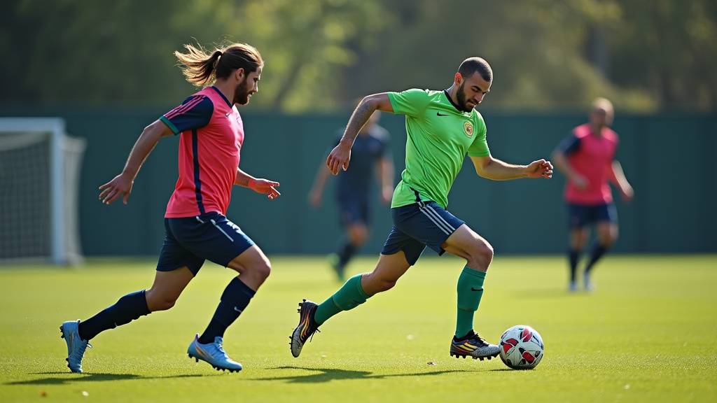 Entraîneur expliquant la technique à un joueur de football