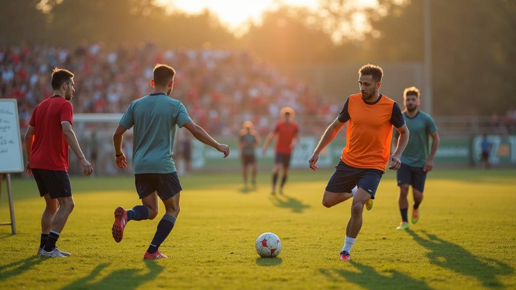 Équipe de football senior a l entrainement sur un terrain
