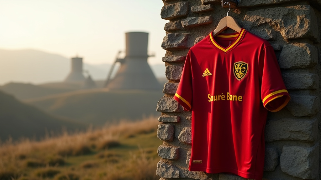 Détail du maillot Sainte-Barbe RC Lens avec flocage doré
