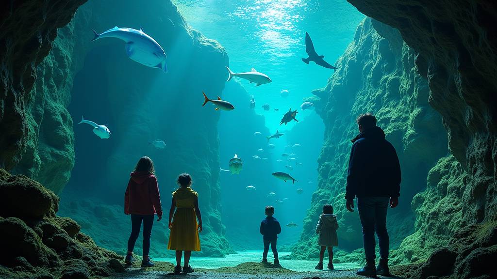 Tunnel océanique de Nausicaá avec raies et requins