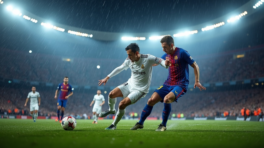 Action de jeu lors du Clásico entre Real Madrid et FC Barcelone