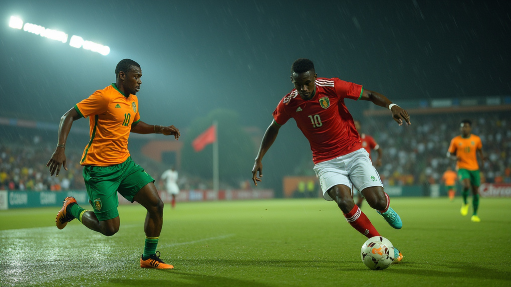 Action de jeu intense entre les joueurs des Seychelles et de la Côte d'Ivoire